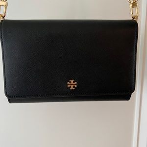 Tory Burch wallet on chain purse, black leather gold hardware